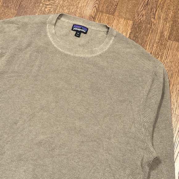 Patagonia Yewcrag Crew Cotton Waffle Knit Beige Sweater Mens 2XL - Picture 3 of 9
